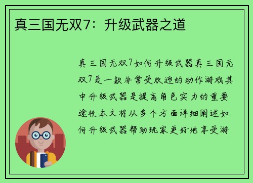 真三国无双7：升级武器之道